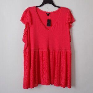 Torrid Babydoll V-Neck Lace Trim Top Plus Size 5X Teaberry